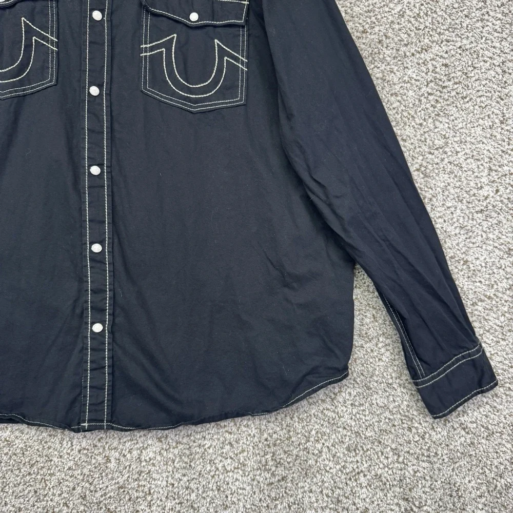 True Religion Big T Western Shirt Men's Size 2XL XXL Jet Black Pearl Snap Cowboy